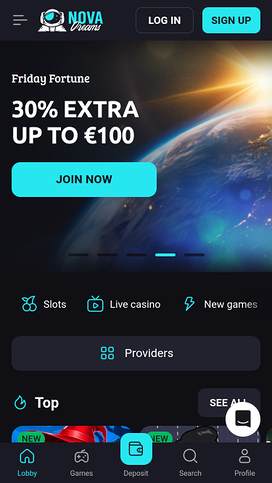 NovaDreams Casino Mobile Homepage