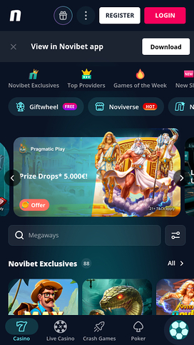 Página de inicio móvil del casino Novibet