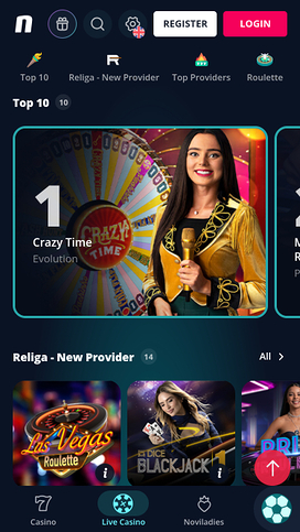 Casino móvil Novibet con crupier en vivo