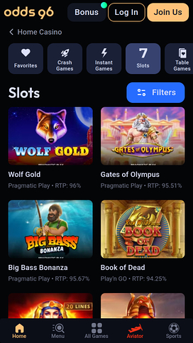 Odds96 Casino Mobile Games