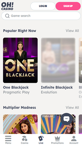 Live Dealer screenshot of Oh Casino for Mobile