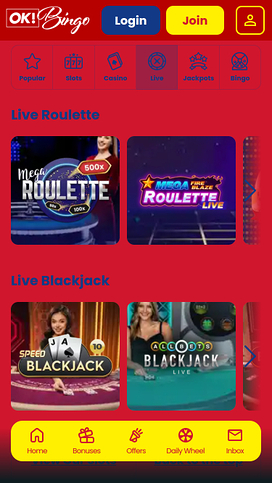 Ok Bingo Casino Mobile Live Dealer