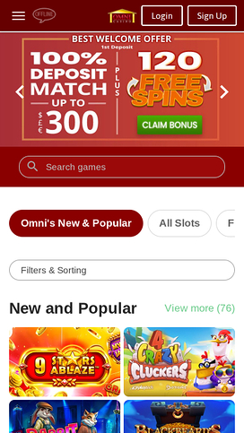 Omni Casino Mobile Homepage