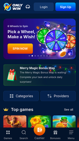 Only Win Casino Mobile Homepage
