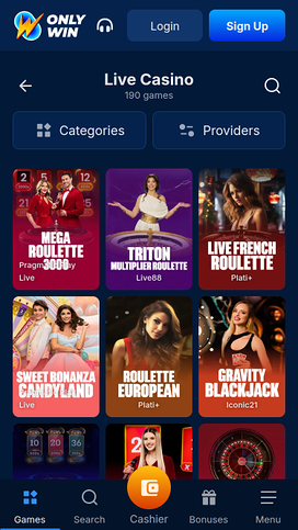 Only Win Casino Mobile Live Dealer