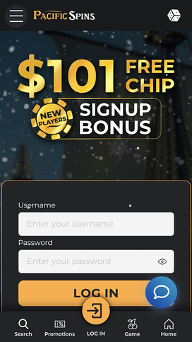 Pacific Spins Casino Mobile Homepage