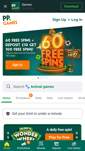 Paddy Power Casino Mobile Homepage