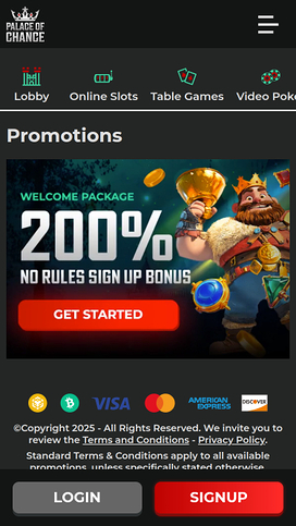 Palace of Chance Mobile Promotions