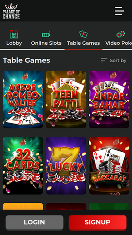 Palace of Chance Mobile Table Games
