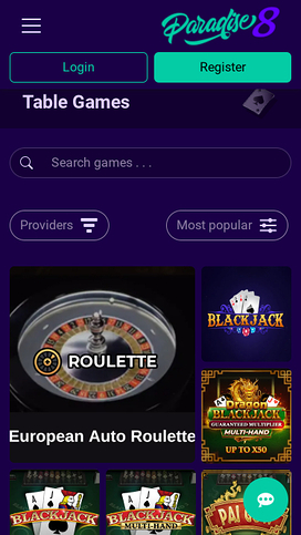 Paradise 8 Casino Mobile Table Games
