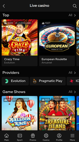 Parimatch Casino Mobile Live Dealer