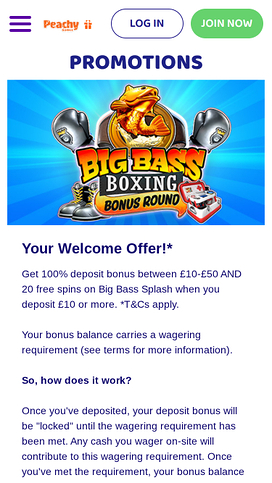 PeachyGames Casino Mobile Promotions