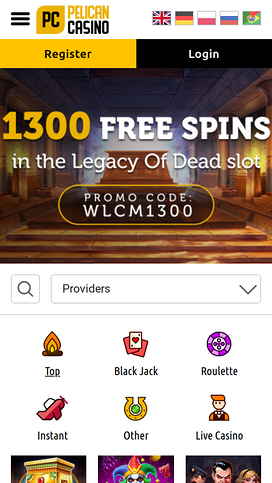 Pelican Casino Mobile Homepage
