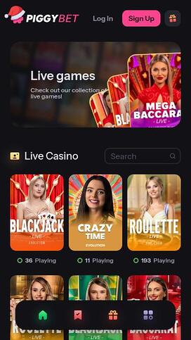 PiggyBet Casino Live Dealer Mobile