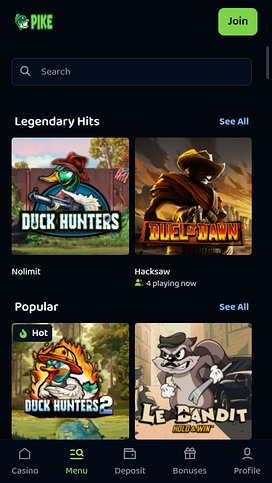 Juegos móviles de Pike Casino