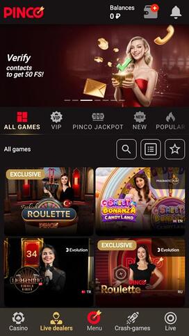 Pinco Casino Live Dealer Mobile