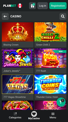 PlanBet Casino Mobile Games