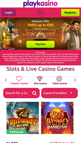 Play Kasino Mobile Homepage