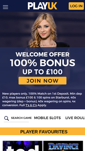 Play UK Casino Mobile Homepage