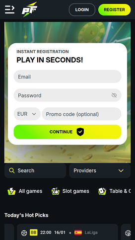PlayFast Casino Mobile Homepage