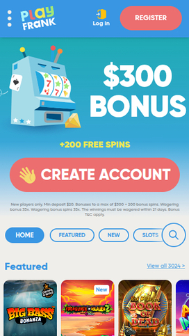 PlayFrank Casino Homepage Mobile