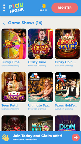 PlayFrank Casino Live Dealers Mobile