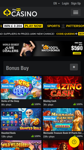Playhub Casino Mobile Homepage