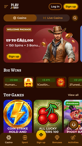 PlayJonny Casino Mobile Homepage