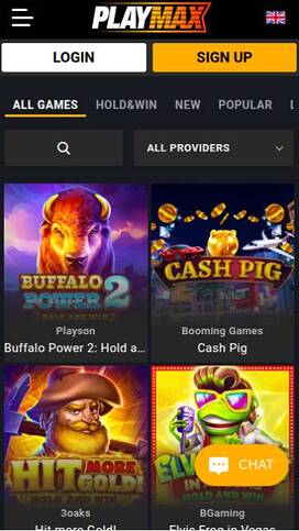 Mobile games page screenshot of Playmax Casino