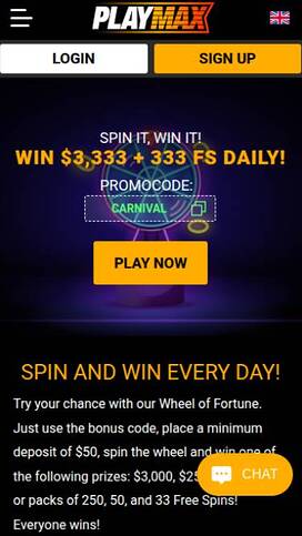 Mobile wheel page screenshot of Playmax Casino