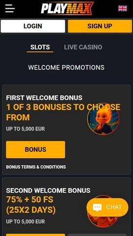 Mobile promotions page screenshot of Playmax Casino