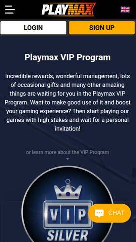 Mobile VIP page screenshot of Playmax Casino