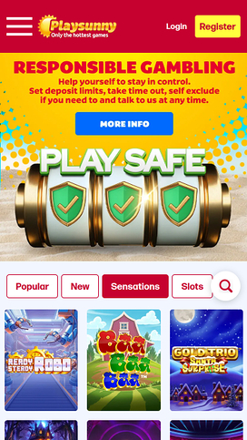 PlaySunny Casino Mobile Homepage