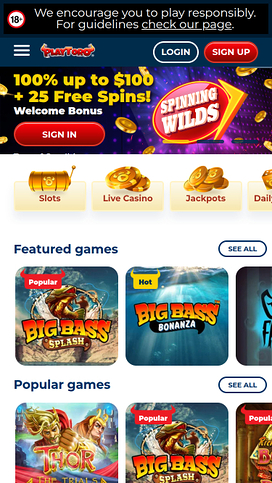 PlayToro Casino Mobile Homepage