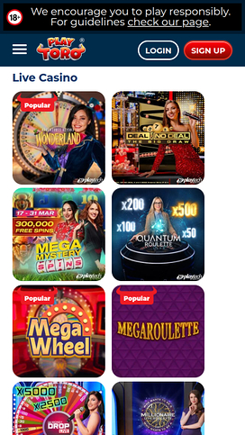 PlayToro Casino Mobile Live Dealer