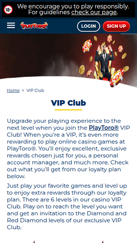 PlayToro Casino Mobile VIP Program