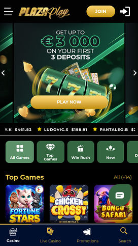 PlazaPlay Casino Mobile Homepage