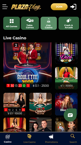 PlazaPlay Casino Mobile Live Dealer