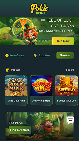 Pokie Spins Casino Mobile Homepage