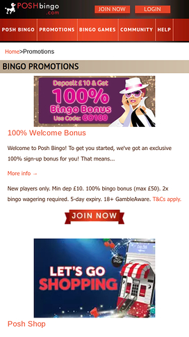 Posh Bingo Mobile Promotions