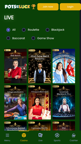 Pots of Luck Casino Mobile Live Dealer