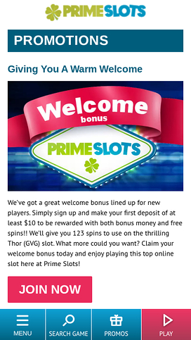 Prime Slots Mobile Promotions