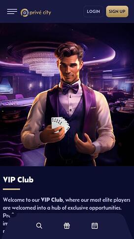 Prive City Casino VIP mobile page