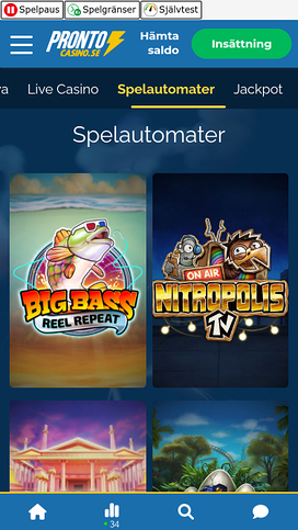 Pronto Casino Mobile Games