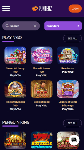 Desarrolladores de juegos móviles de Punterz Casino