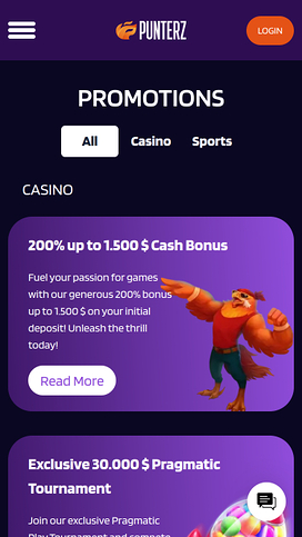 Promociones móviles del Casino Punterz