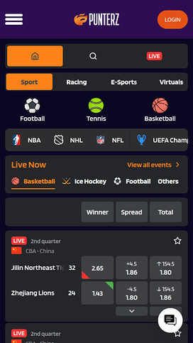 Deportes móviles del casino Punterz