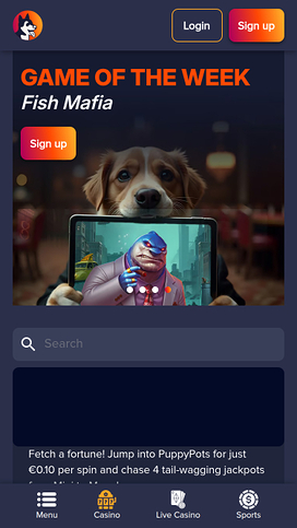 PuppyBet Casino Mobile Homepage