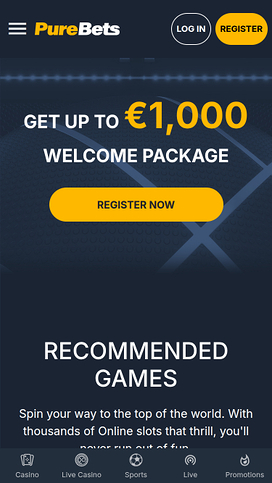 Página de inicio móvil de PureBets Casino