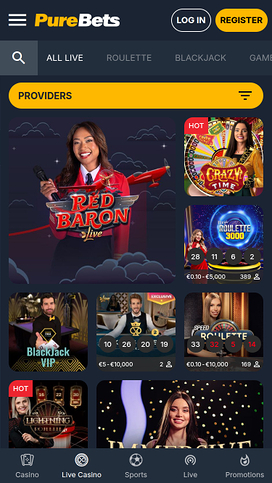 Casino móvil con crupier en vivo de PureBets